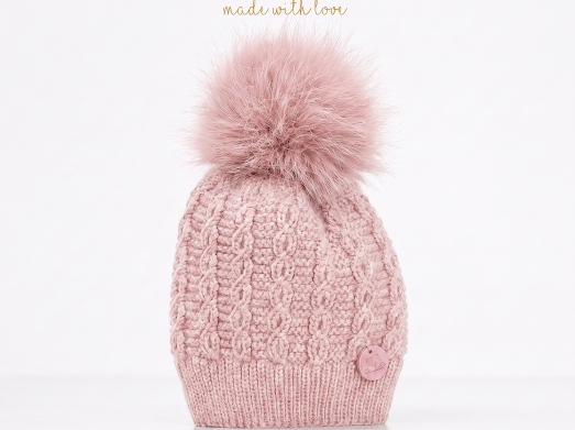 Pangasa Baby Navy Cable Knitted Natural Fur Hats - Preorder