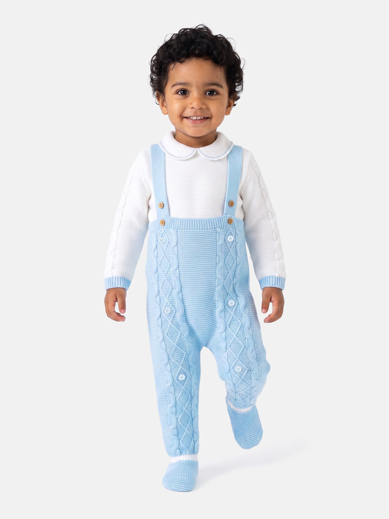 Baby Boys Camilo Baby Blue 2 piece Knitted Dungaree Set