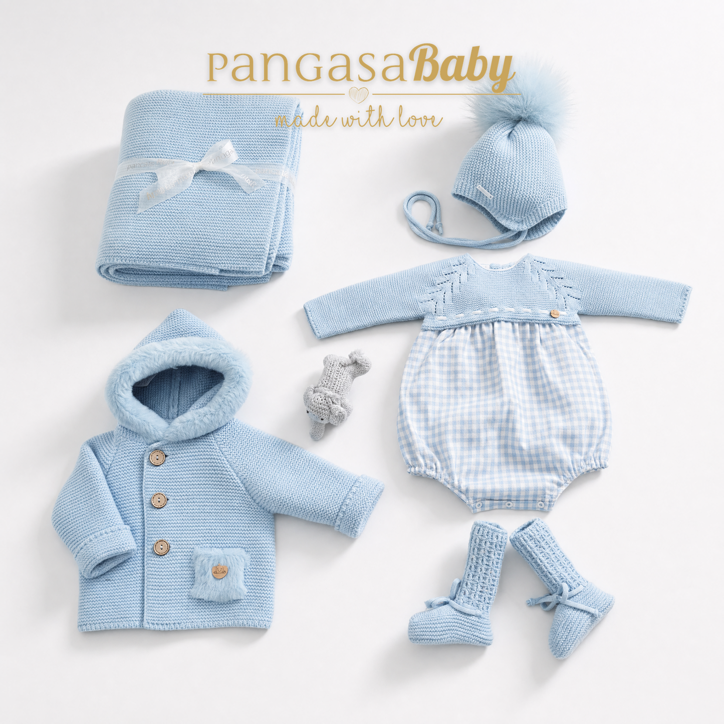 Pangasa Baby Blue Checked Halfknit Romper ~ AW26 Preorder