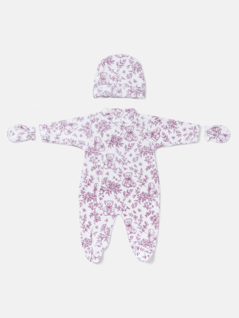 Girls Baby Cherry Red Teddy Velour Babygrow 3 piece Set