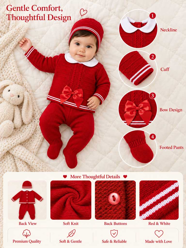 Baby Girl Violeta 3 piece Red Knitted Set