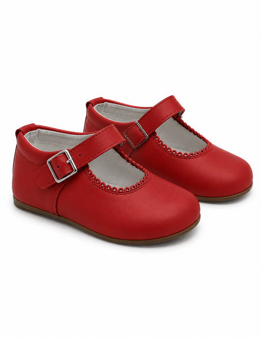 Girls Red Matte Leather Buckle Shoes (Preorder)