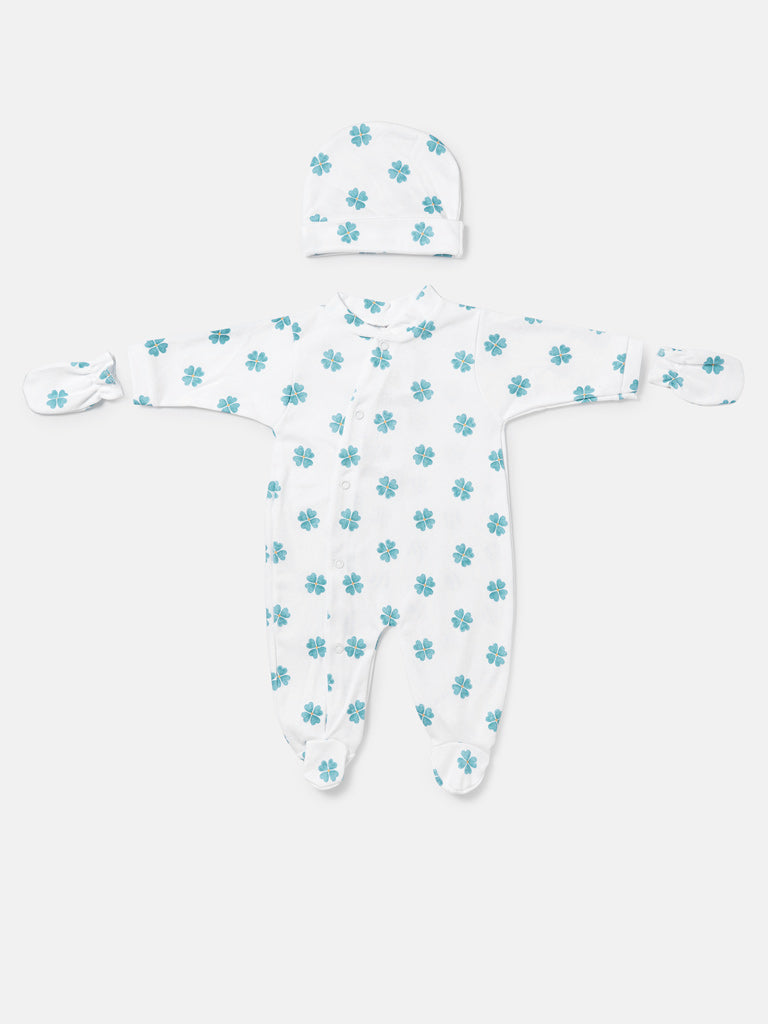 White & Green Lucky Clover Babygrow 3 piece Set