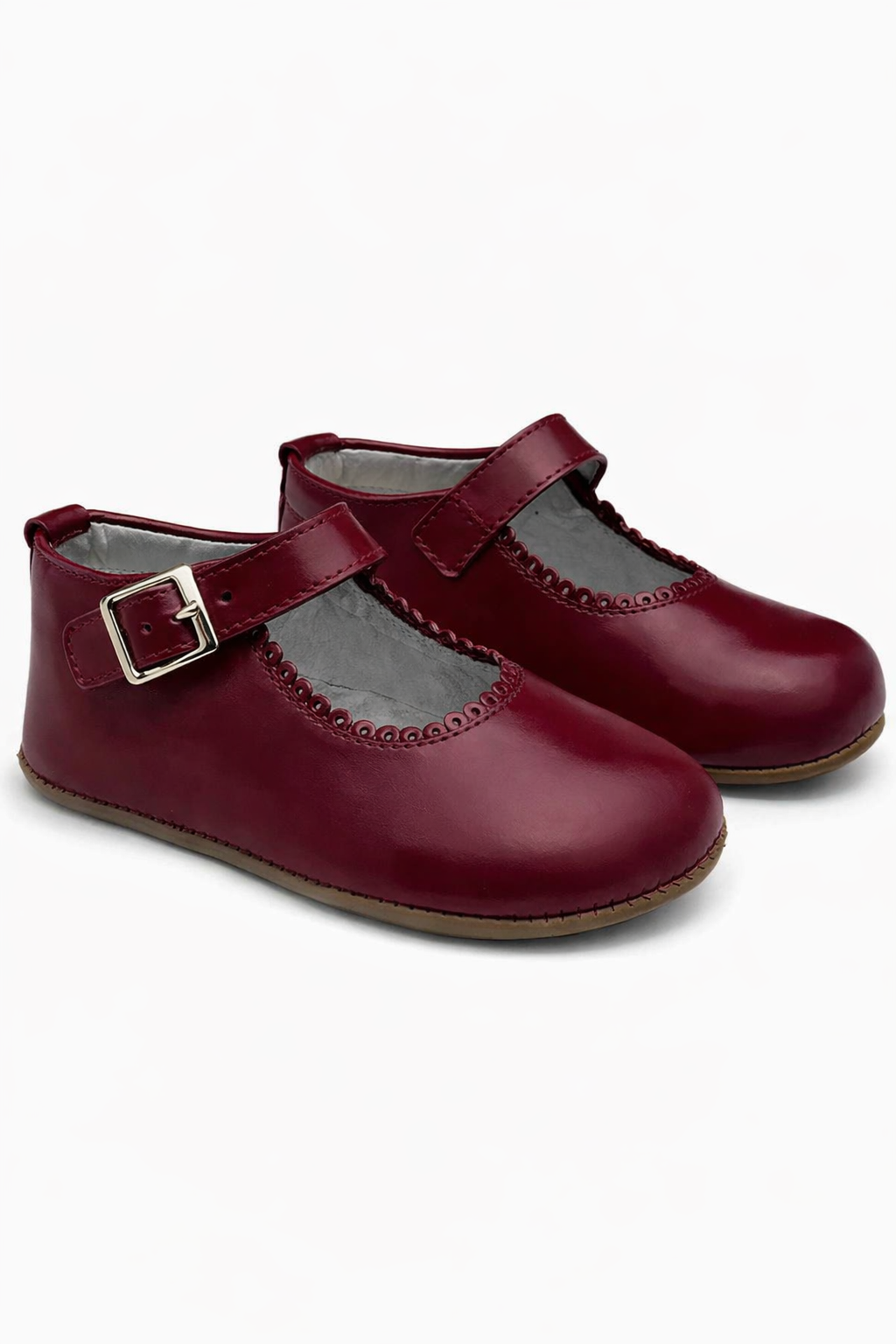 Amor Bambino Burgandy Baby Girls Matte Leather Pram Shoes - (Preorder)