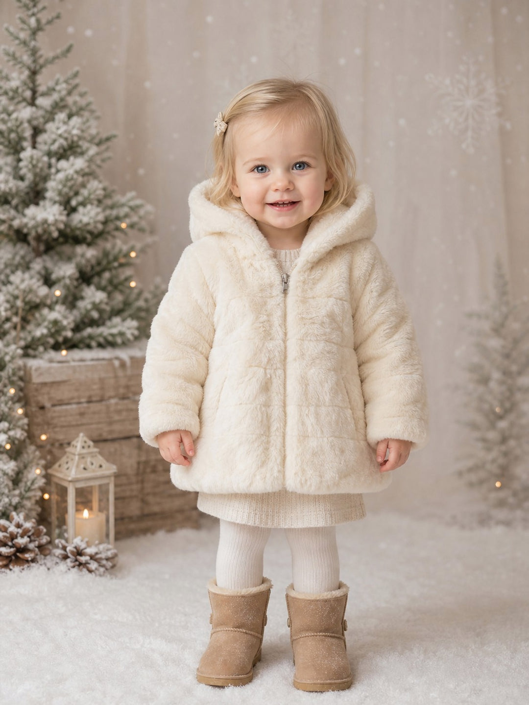 Girls Ivory Soft Faux Fur Coat