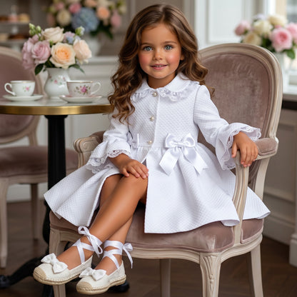 Sonata Girls White Pique Lace Coat SS26 - (Made To Order)