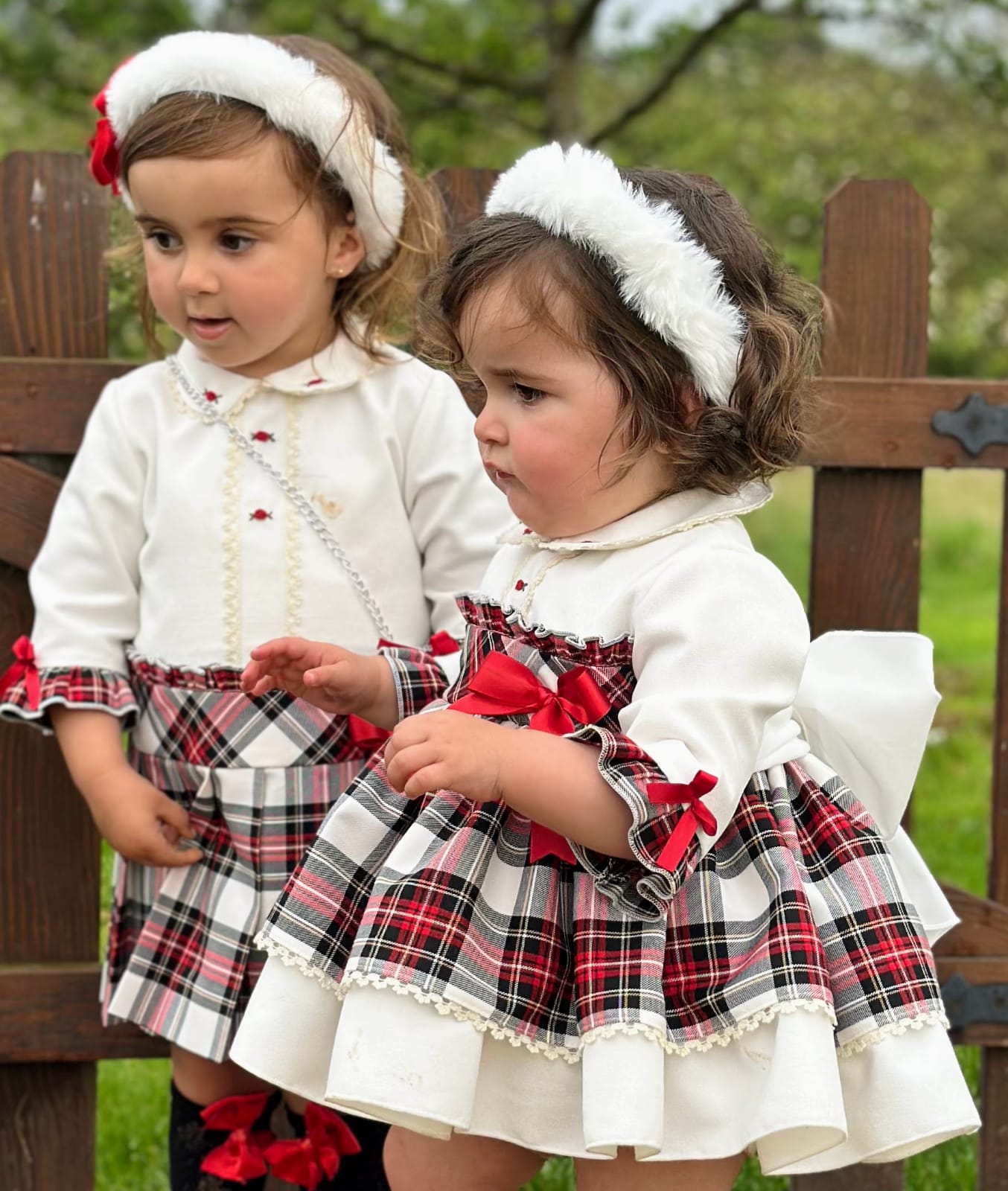 Girls White Tartan Puffball Dress AW (Made to order)