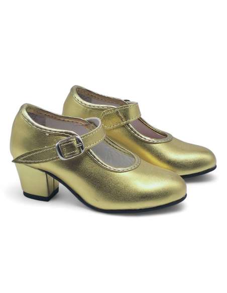 Gold Girls Leather Heeled Shoes (Preorder)