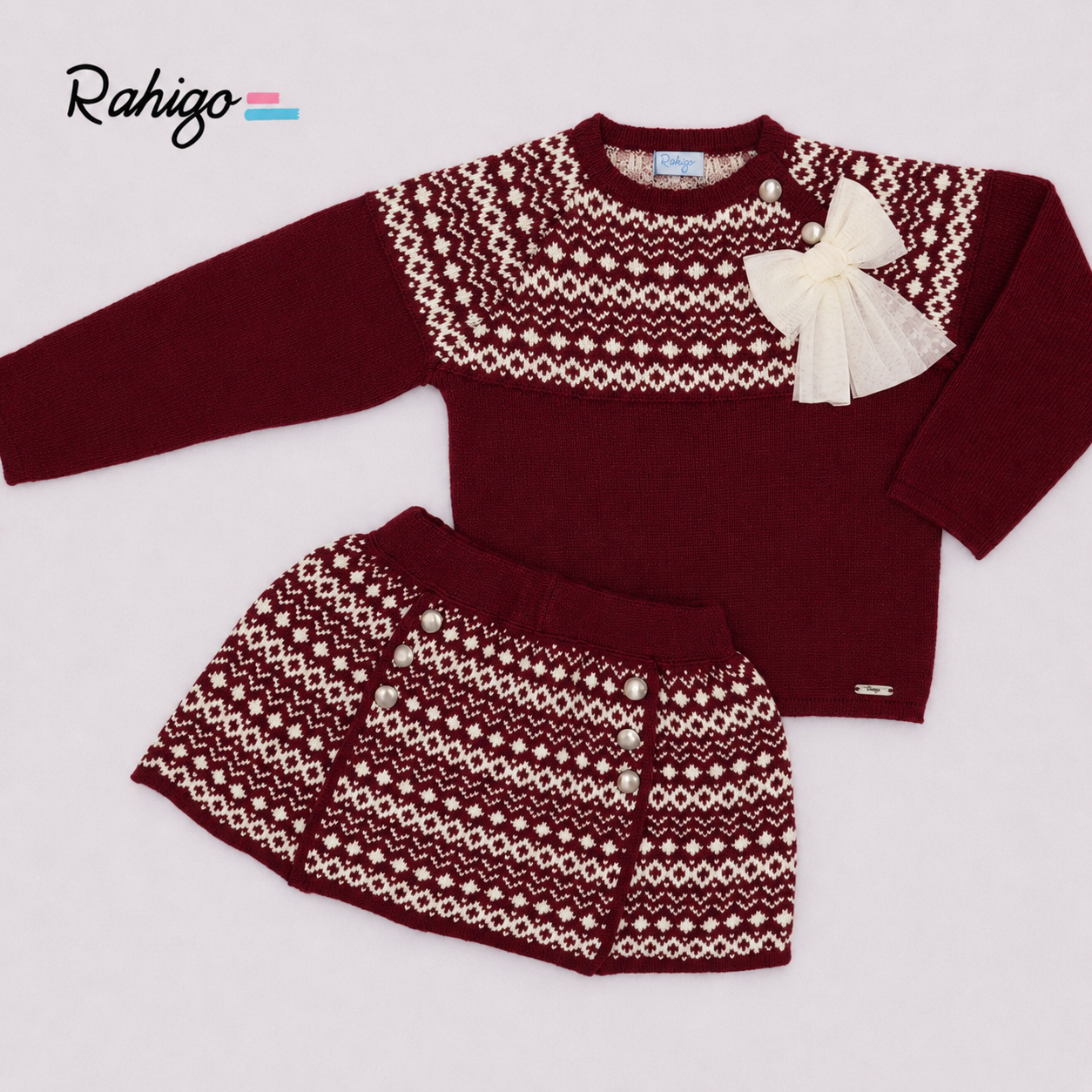 Rahigo Girls Burgundy Red & Cream Jumper & Skirt Set - AW26 (Preorder)