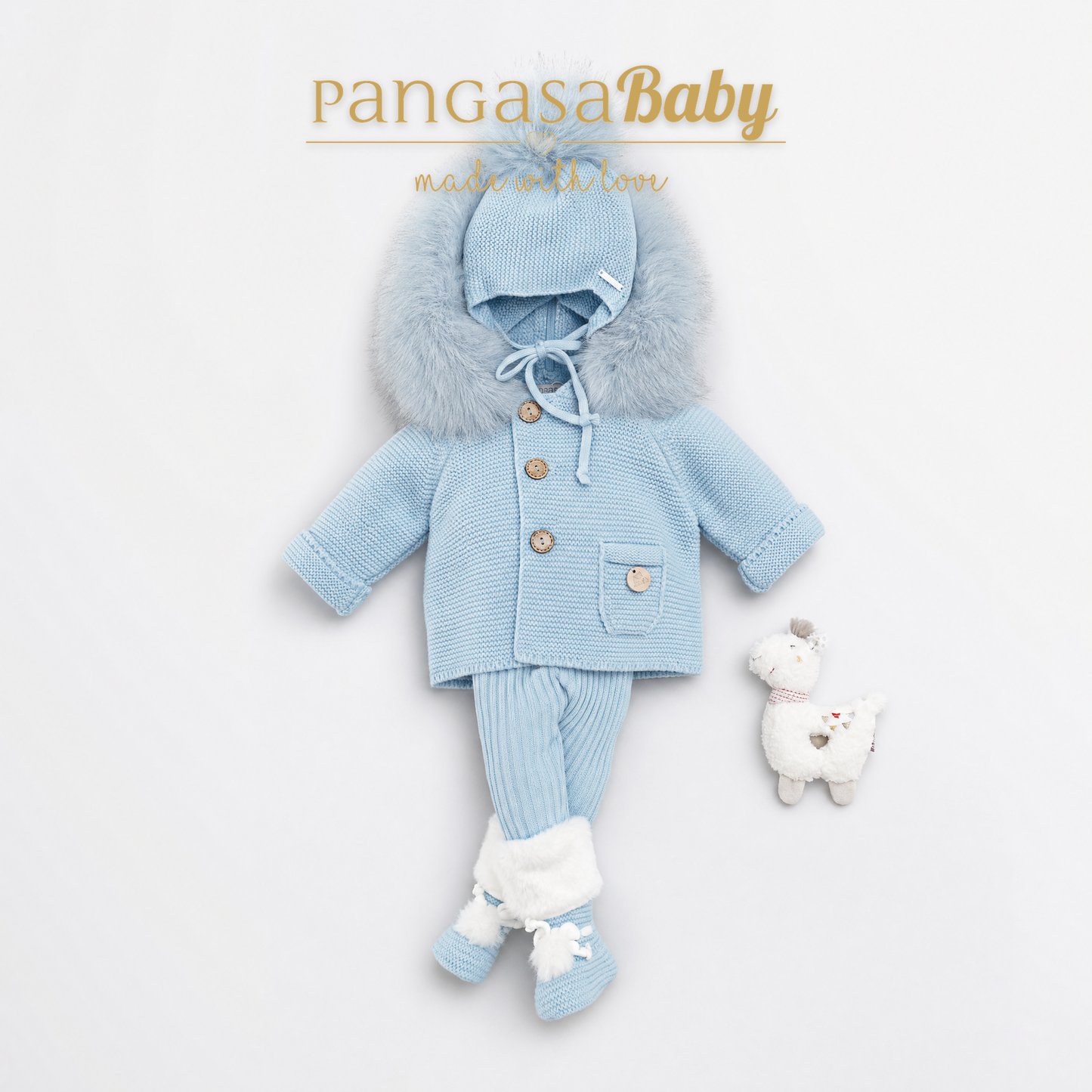 Pangasa Baby Grey Fur Cuffed Knitted Booties ~ AW26 Preorder