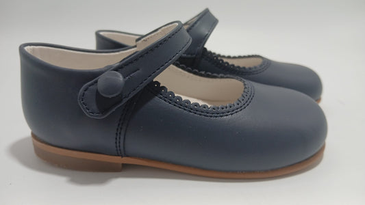 Girls Navy Matte Leather Button Mary Jane Shoes (Preorder)