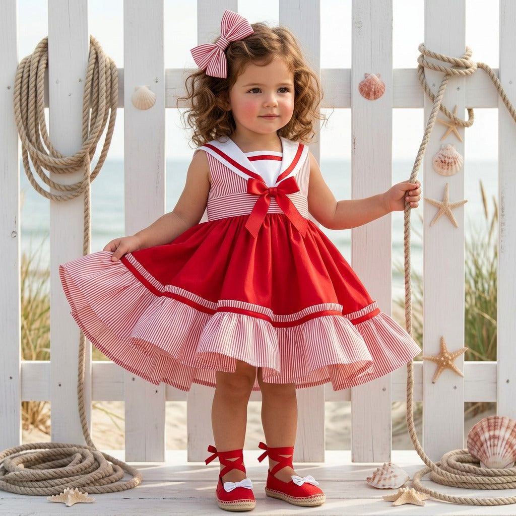 Sonata Girls Red Sailor Dress SS26 - (Made To Order)