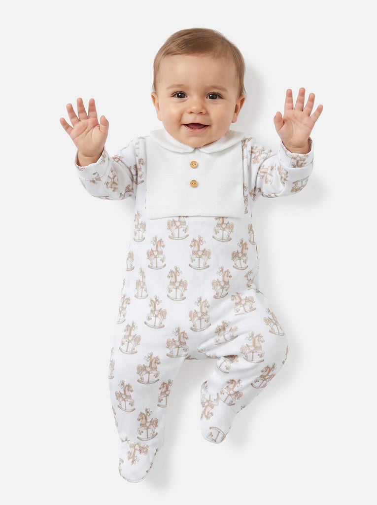 Unisex Beige Rocking Horse Babygrow