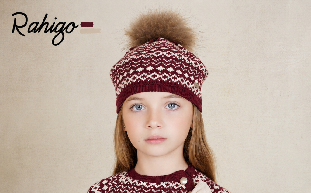 Rahigo Girls Burgundy Red & Cream Beret - AW26 (Preorder)