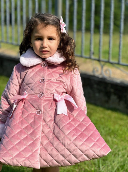 Sonata Pink Quilted Velvet Coat AW (Made To Order)