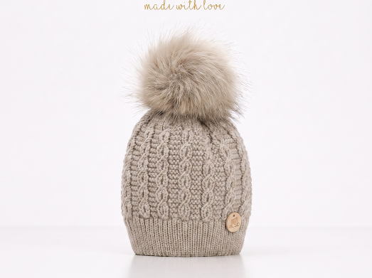 Pangasa Baby Navy Cable Knitted Natural Fur Hats - Preorder