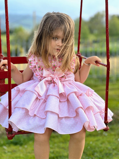 Sonata Pink Polka Dot Dress - (Made To Order)