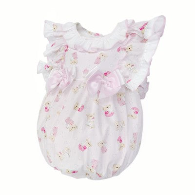 Baby Girl Pink Teddy Bear Frilly Romper