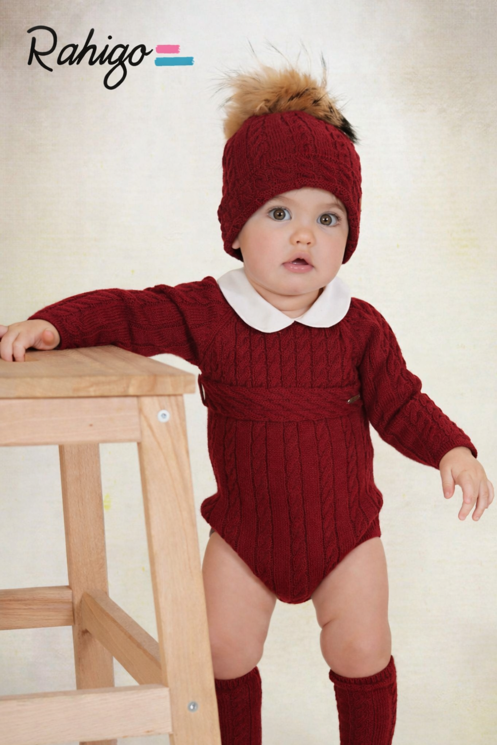 Rahigo Baby Boys Burgundy Romper, Pom Hat & Socks Set - AW26 (Preorder)