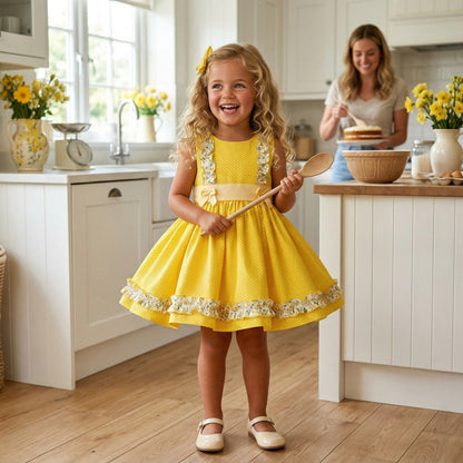 Sonata Girls Yellow Polka Dot Dress SS26 - (Made To Order)