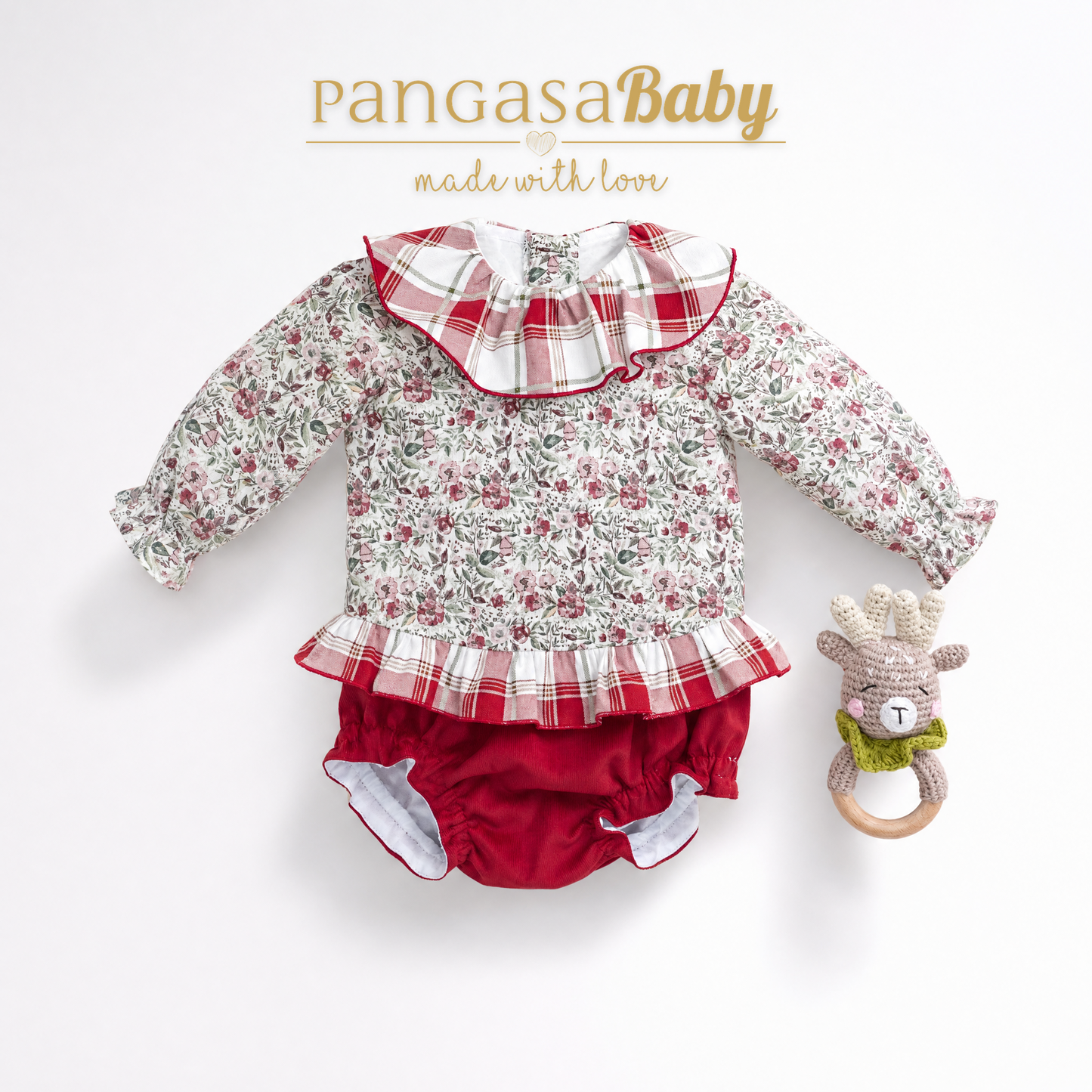 Pangasa Baby Girls Cherry Red Blouse & Jam Pant Set  ~ AW26 Preorder
