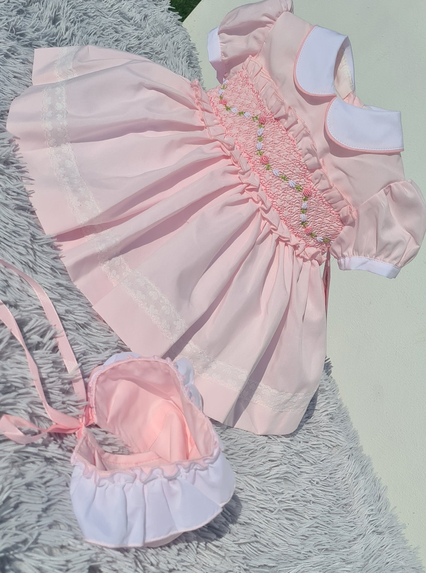 Sonata Babygirls Pink Smocked Dress - (Made to order)