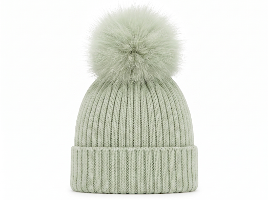 Pangasa Baby Camel Natural Pom Ribbed Hat - Preorder