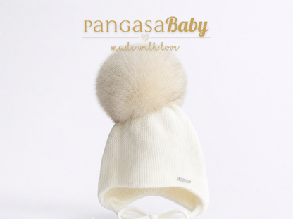 Pangasa Baby Powdered Blue Faux Pom String Tie Hat - Preorder