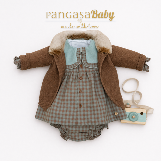 Pangasa Baby Girls Vichy Mint Chocolate Jacket ~ AW26 Preorder