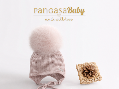 Pangasa Baby Powdered Blue Faux Pom String Tie Hat - Preorder