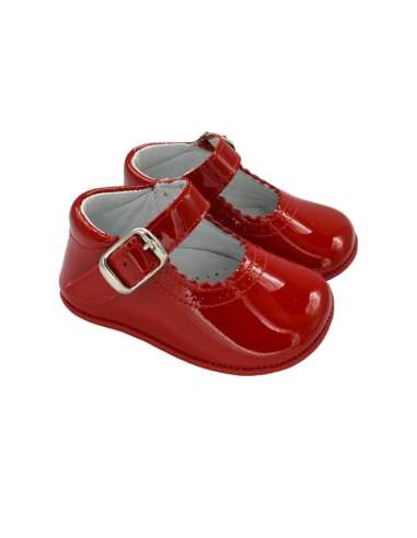Amor Bambino Baby Girls Red Patent Buckle Pram Shoes (Preorder)