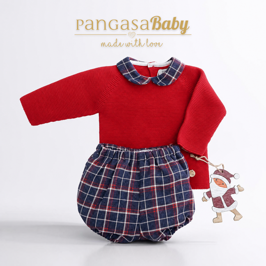 Pangasa Baby Boys Red Knitted Jumper & Checked Jam Pant Set ~ AW26 Preorder