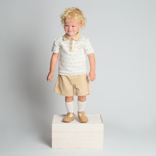 Boys Beige Top & Shorts Set