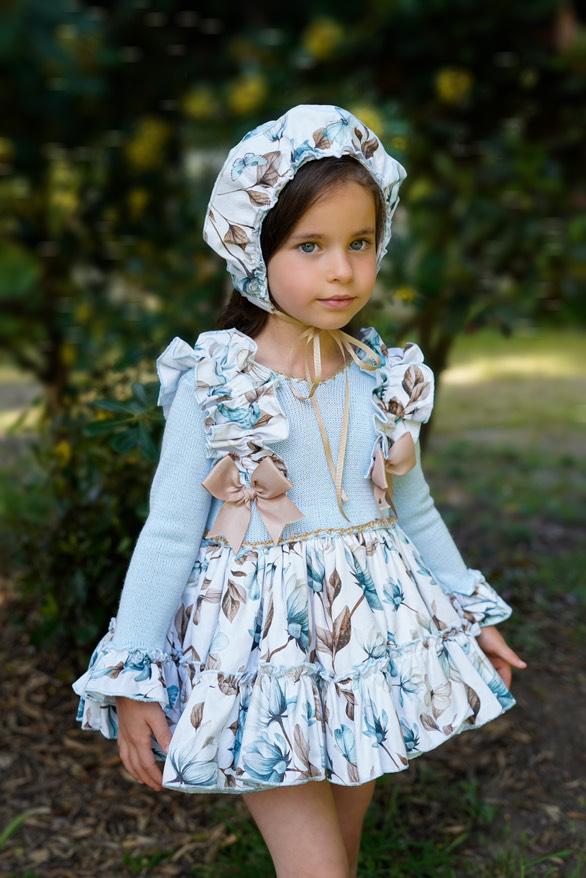 Ela Confeccion AW25 Girls Blue Knitted Butterfly Puffball Dress Set - (Made to order)