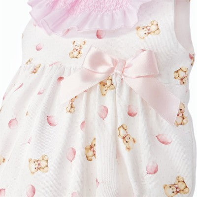 Baby Girl Pink Teddy Bear Smocked Romper