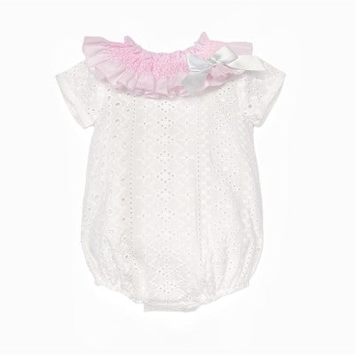 Baby Girl Pink & White Embroidery Romper