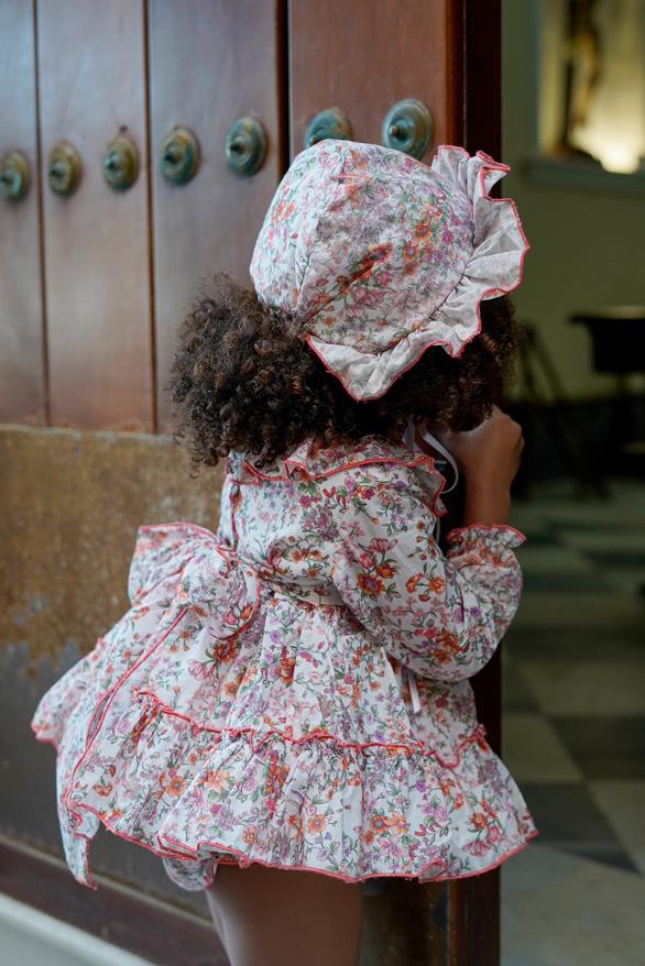 Ela Confeccion AW25 Girls Coral Floral Puffball Dress Set - (Made to order)