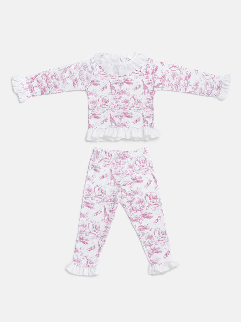 Girls Baby Pink Safari 2 piece Pyjamas Set