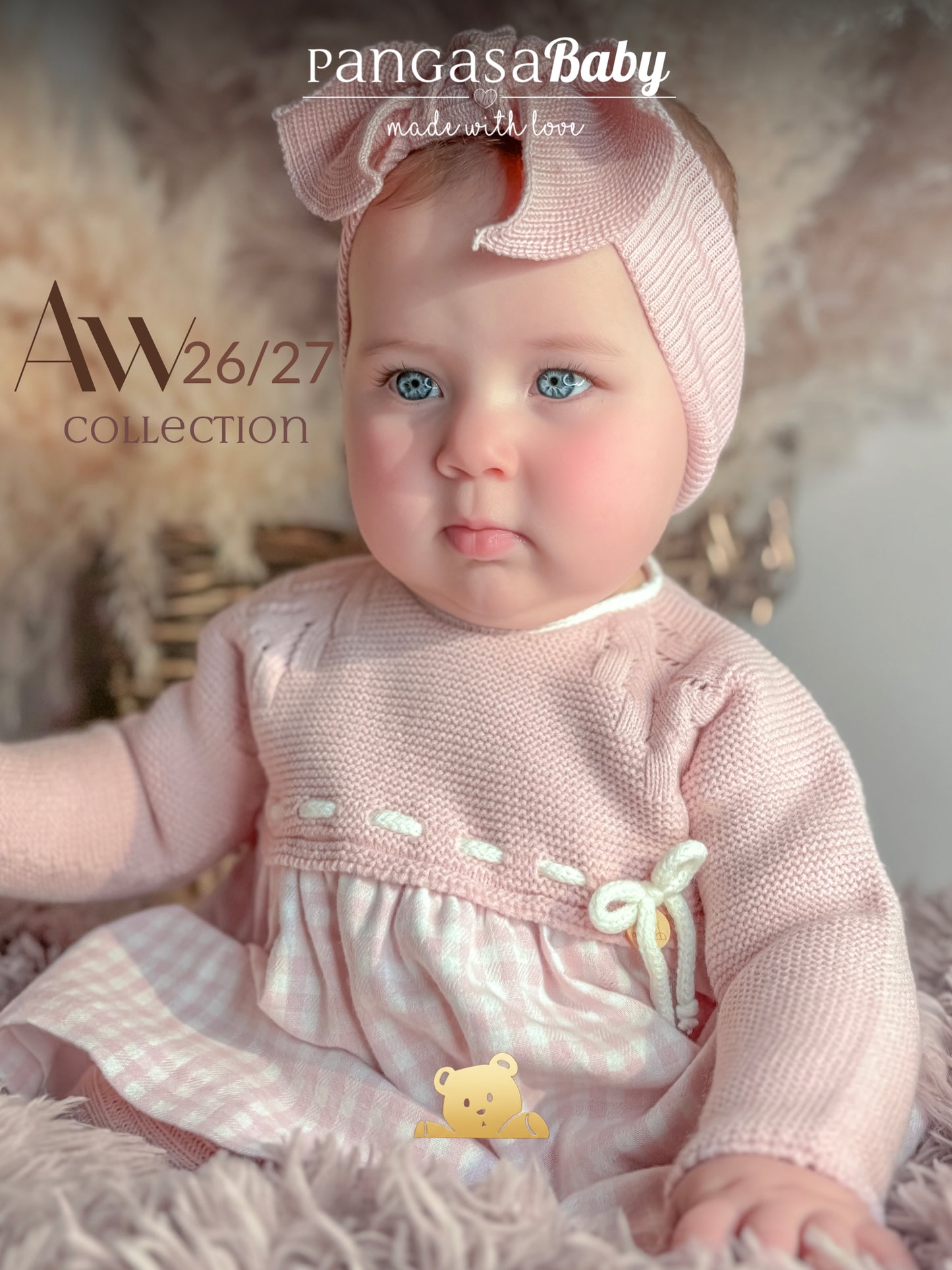 Pangasa Baby Soft Pink Checked Halfknit Dress ~ AW26 Preorder