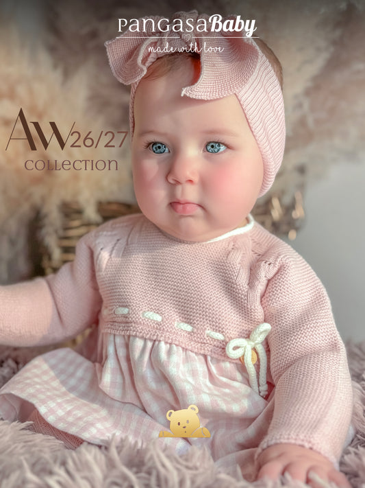 Pangasa Baby Soft Pink Checked Halfknit Dress ~ AW26 Preorder