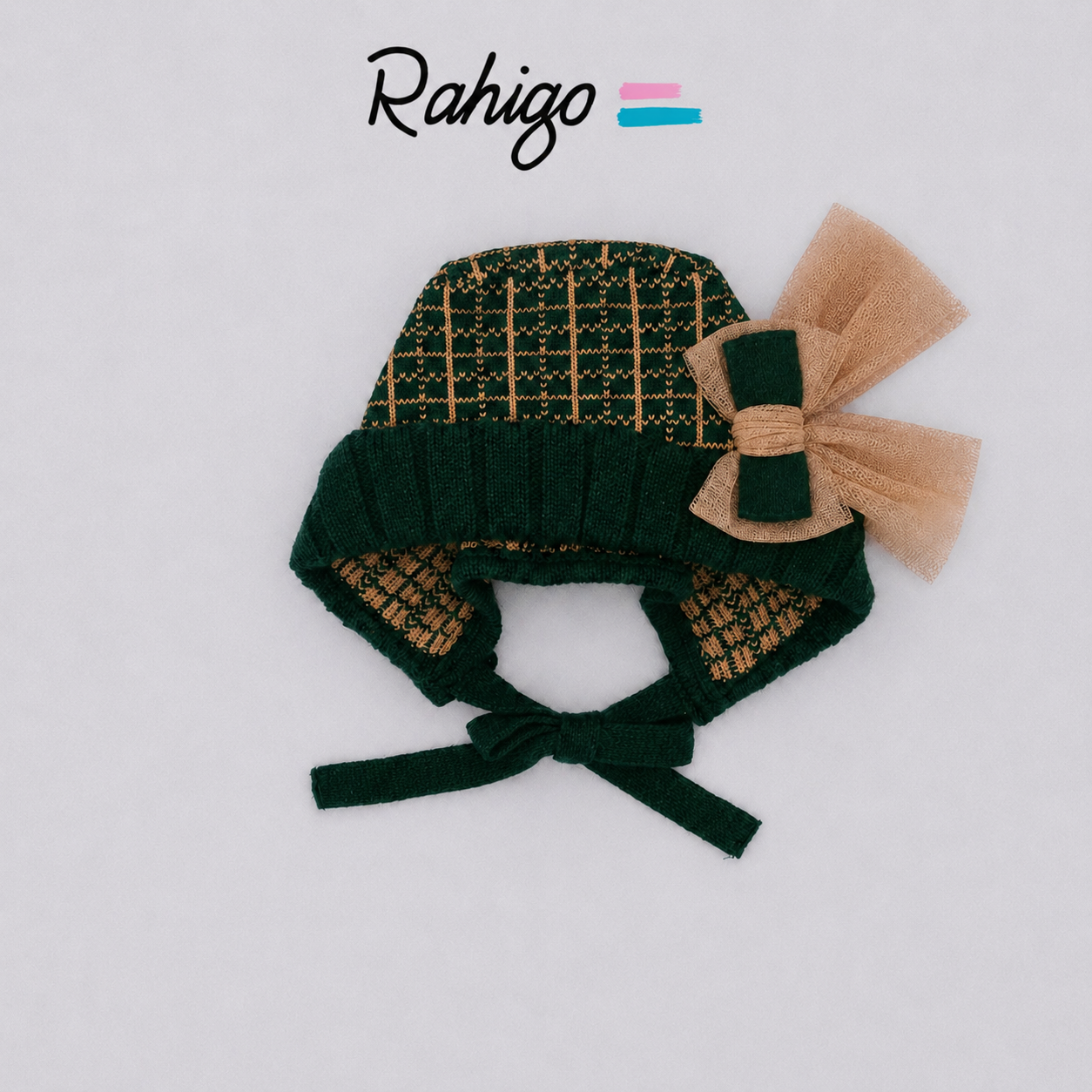 Rahigo Baby Girls Bottle Green & Camel Bonnet - AW26 In Stock