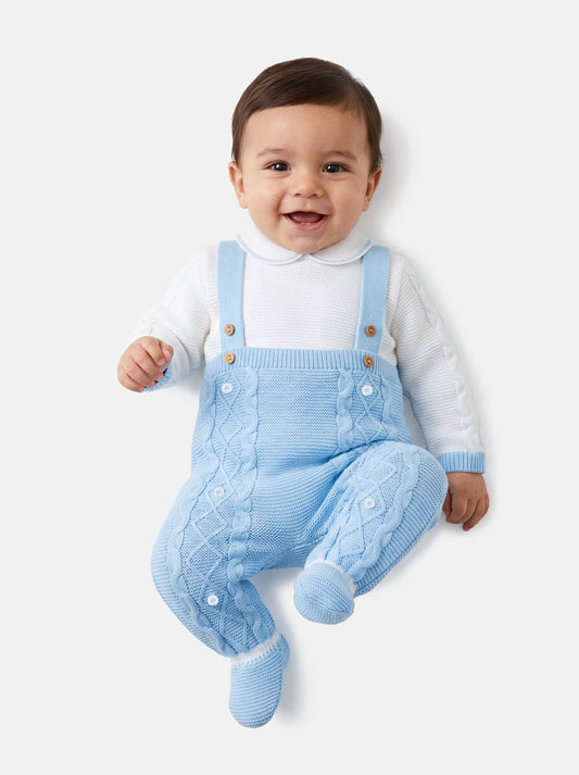 Baby Boys Camilo Baby Blue 2 piece Knitted Dungaree Set