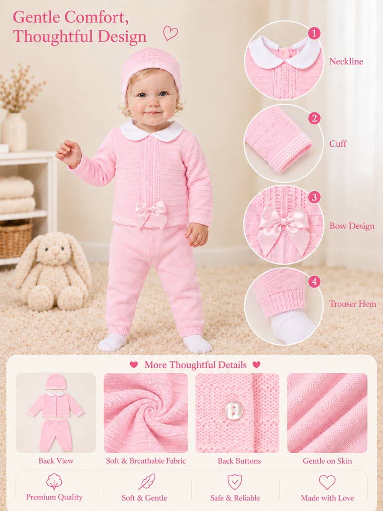 Baby Girl Violeta 3 piece Pink Knitted Set