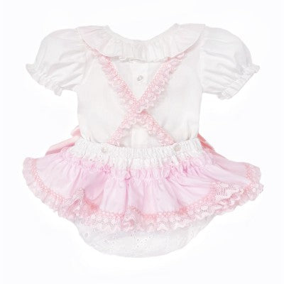 Baby Girl Pink & White Embroidery Blouse & Romper Set