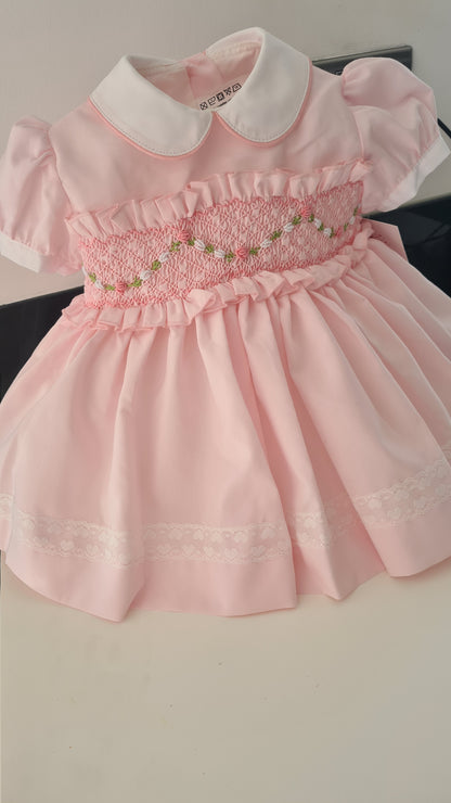 Sonata Babygirls Pink Smocked Dress - (Made to order)