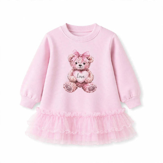 Girls Pink Teddybear Dress In Stock