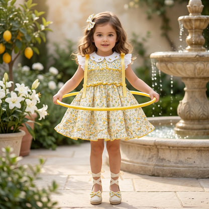 Sonata Girls Yellow Smocked Floral Dress & Hairbow SS26 - (Made To Order)