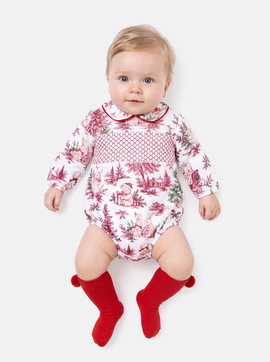 Boys Christmas Print Smocked Romper