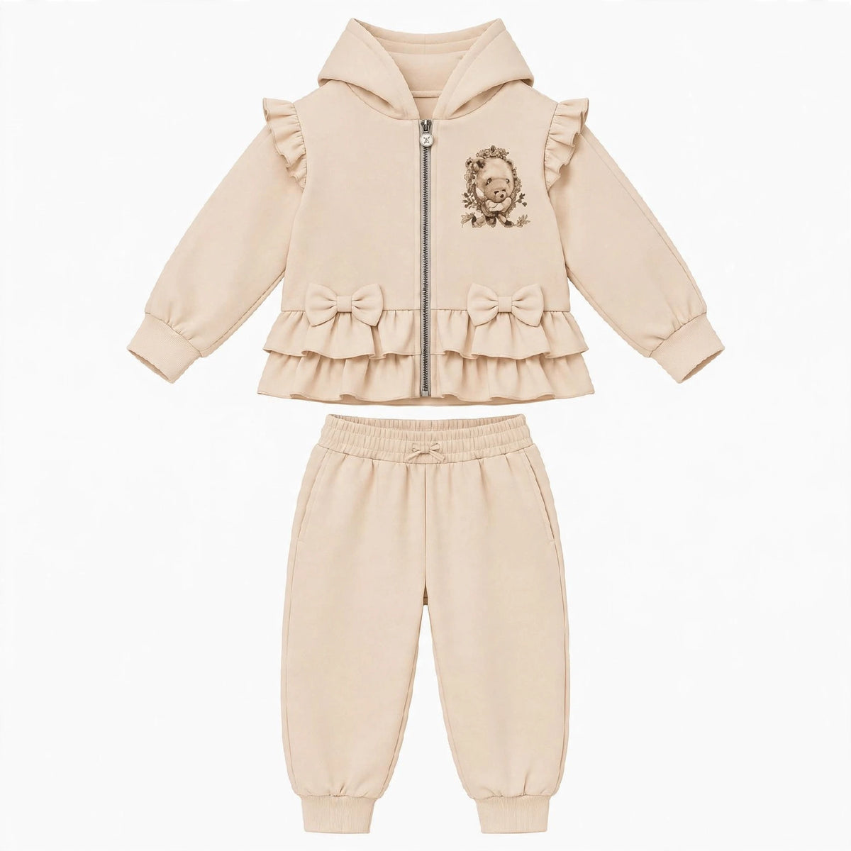 Girls Beige Teddybear Tracksuit Set (Preorder)