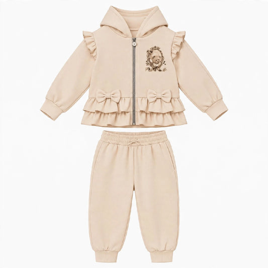 Girls Beige Teddybear Tracksuit Set (Preorder)